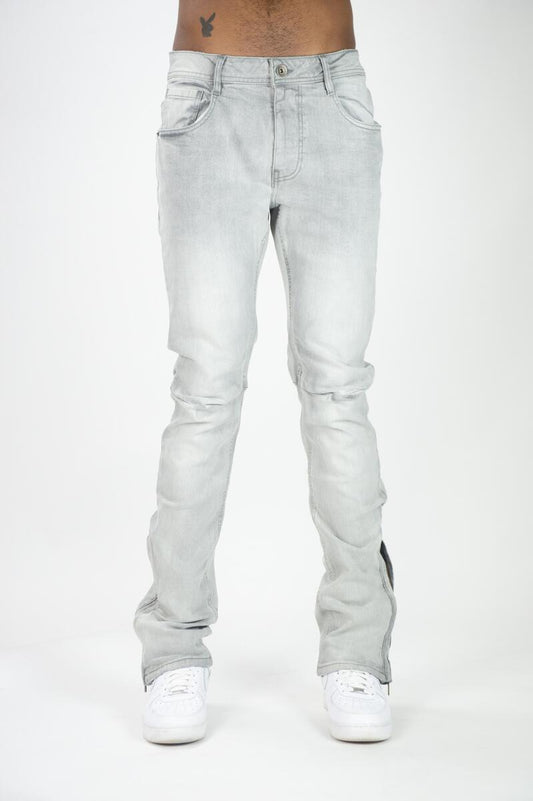 Denim Stacked Pants with Zipper