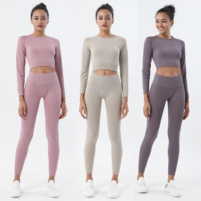 Ladies Premium Ribbed Yoga Set  Long Sleeve Crop Top & Leggings (D) – Mona  T-Shirt x A2Z Wholesale Apparel