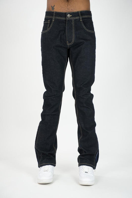 Raw Denim Stacked Pants with Zipper