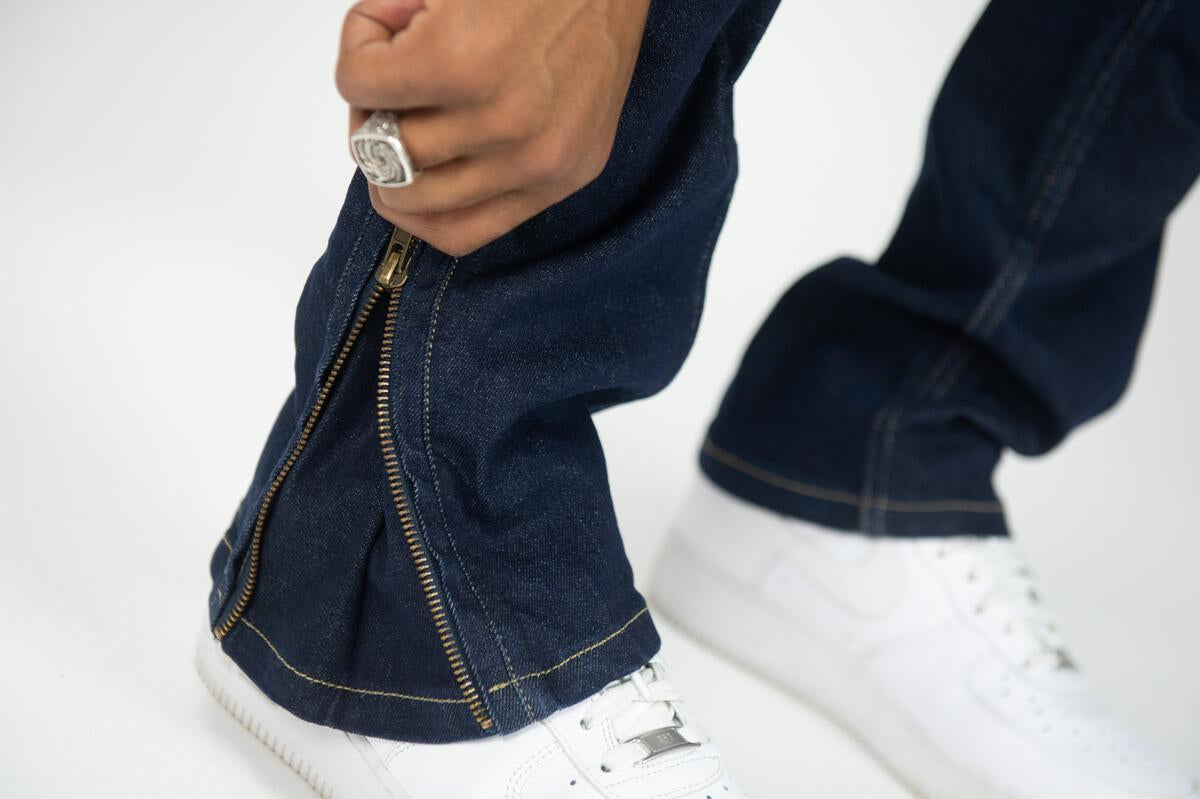 Raw Denim Stacked Pants with Zipper