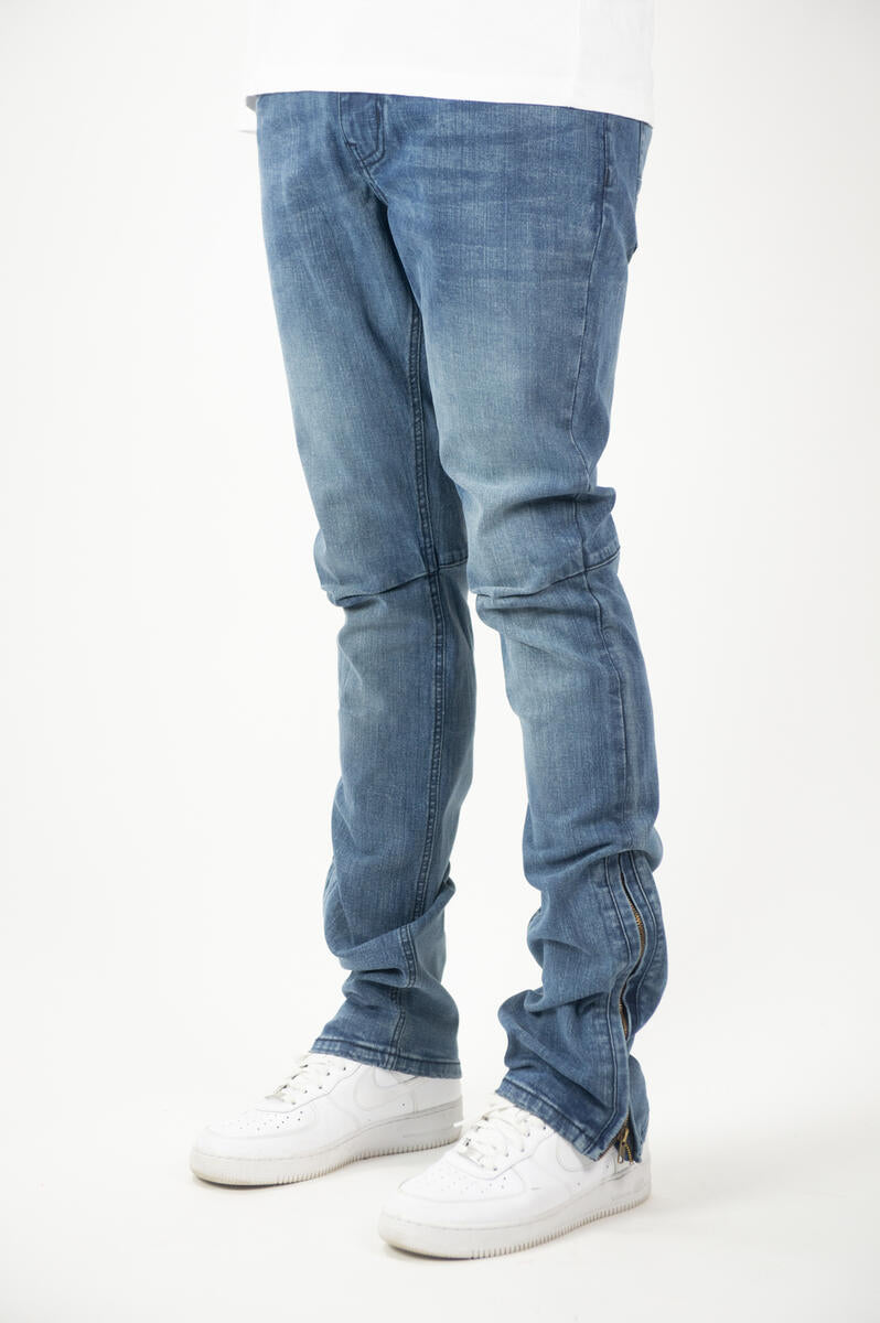 Denim Stacked Pants with Zipper