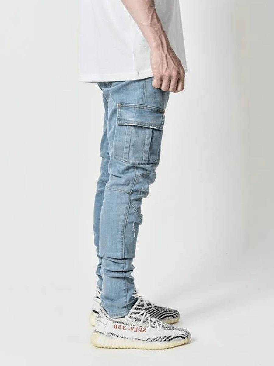 Distressed Cargo Denim Jeans
