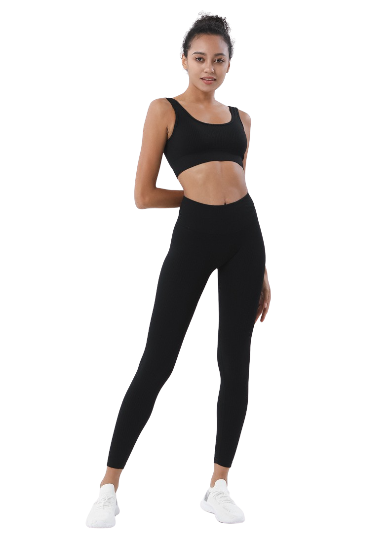 Ladies Premium Ribbed Yoga Set | Sports Bra Top & Leggings (D)