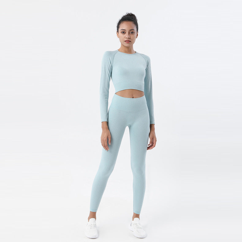 Ladies Premium Ribbed Yoga Set | Long Sleeve Crop Top & Leggings (D)