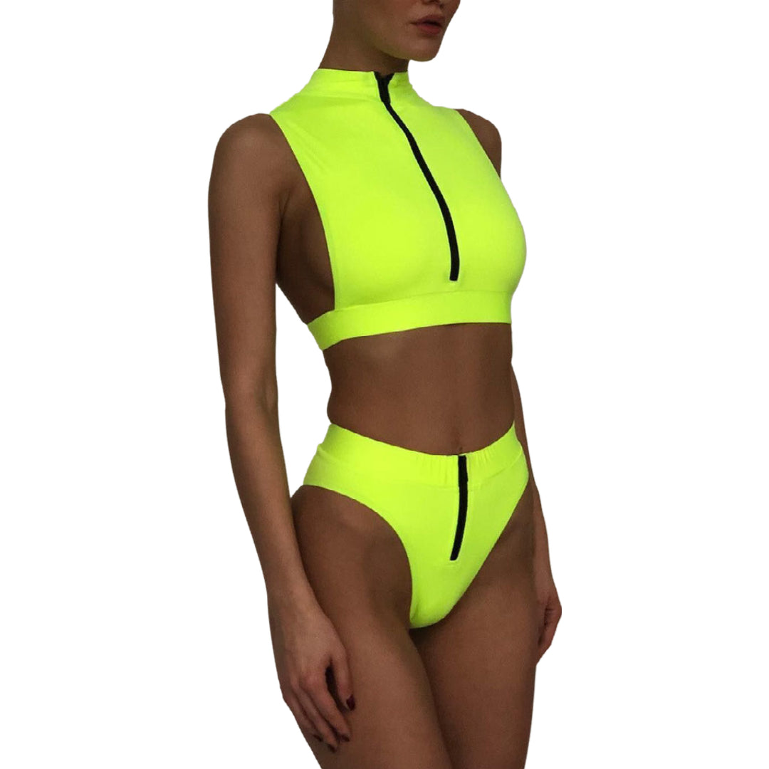 Two Piece Zip Front Bikini Swimsuits Sporty - WF Shopping