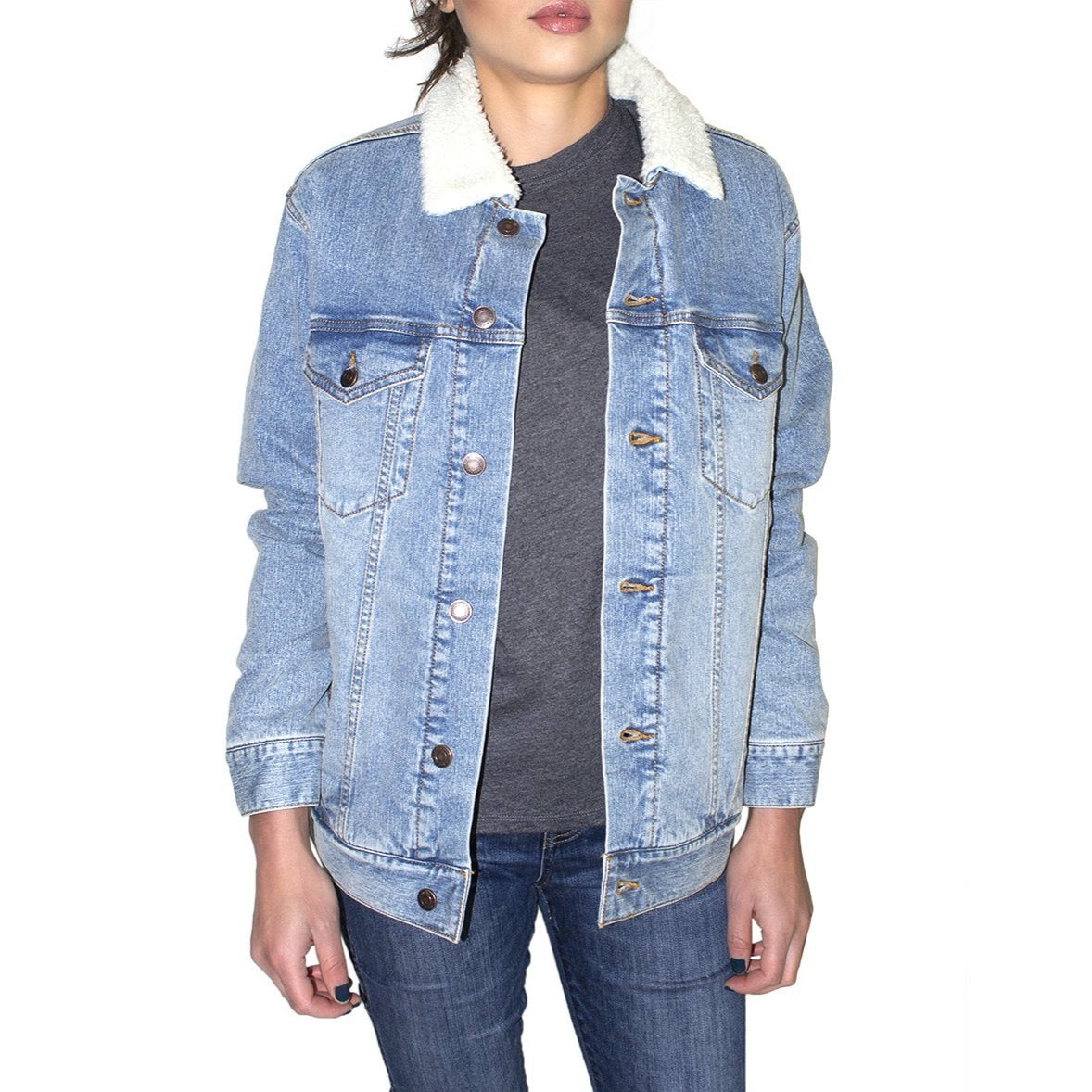 Buy online Women Light Blue Solid Denim Jacket from jackets and blazers and  coats for Women by Showoff for ₹1809 at 60% off | 2024 Limeroad.com