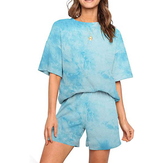 Tie Dye Short Sleeves Top and Shorts Lounge Set | 8820