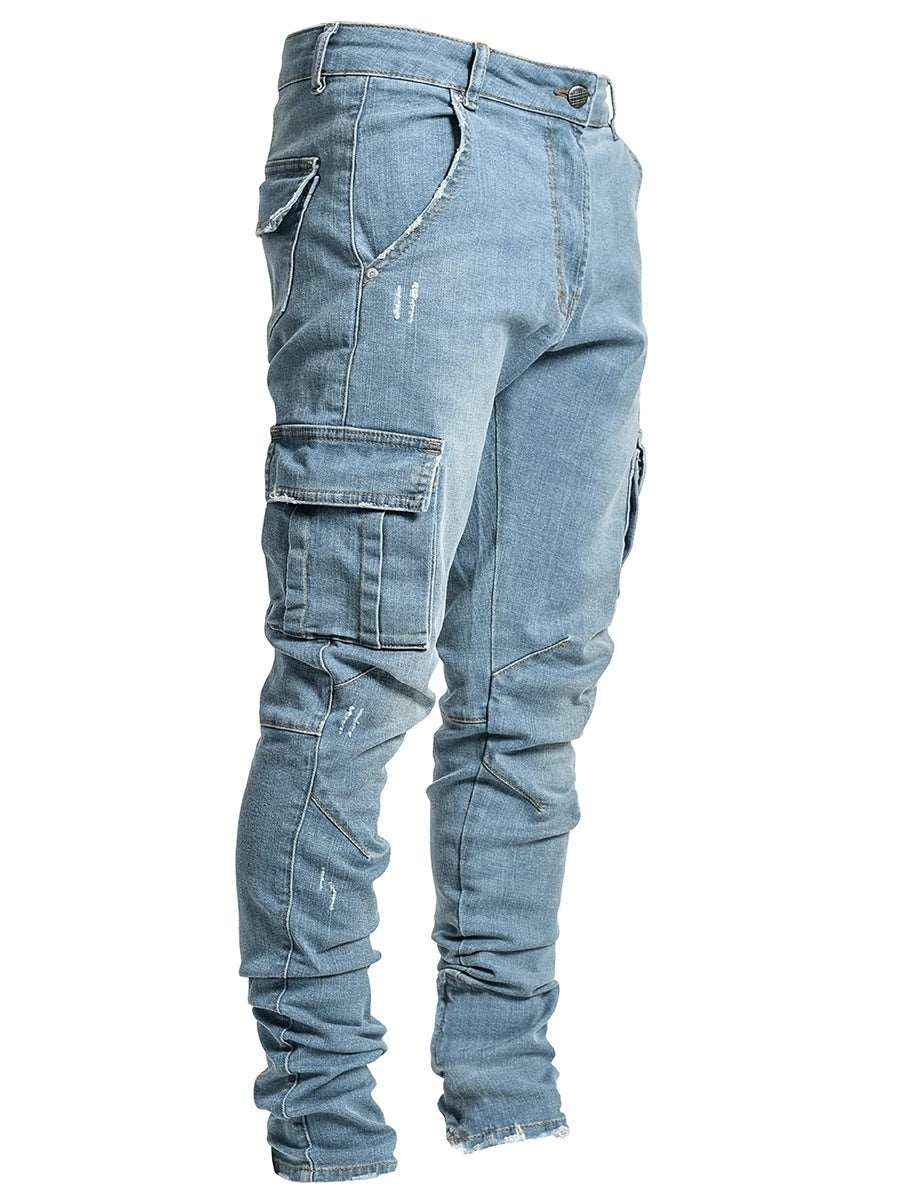 Distressed Cargo Denim Jeans