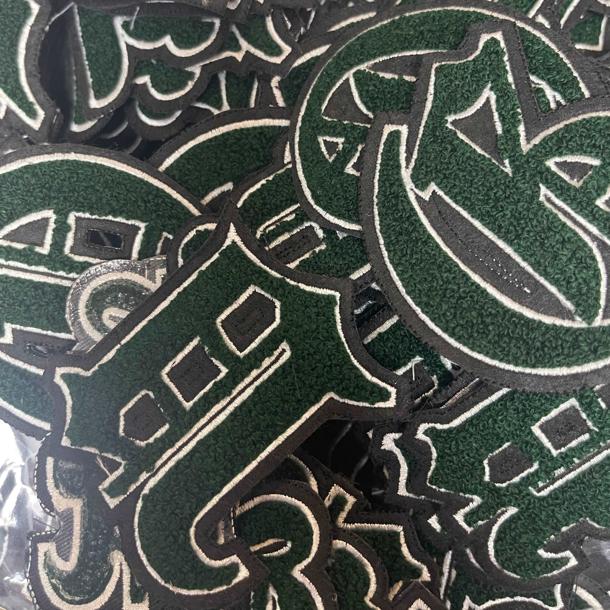 Dark Green Old English | Chenille Iron-On Patches