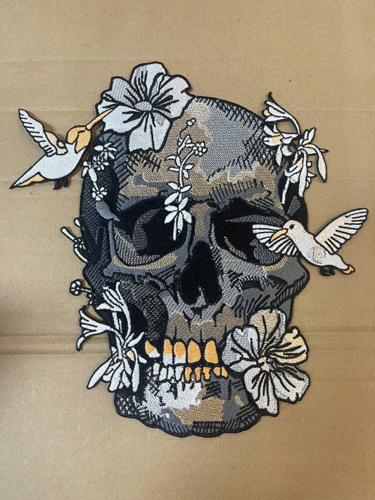 Skull and Flowers - Embroidered Iron-On Patches
