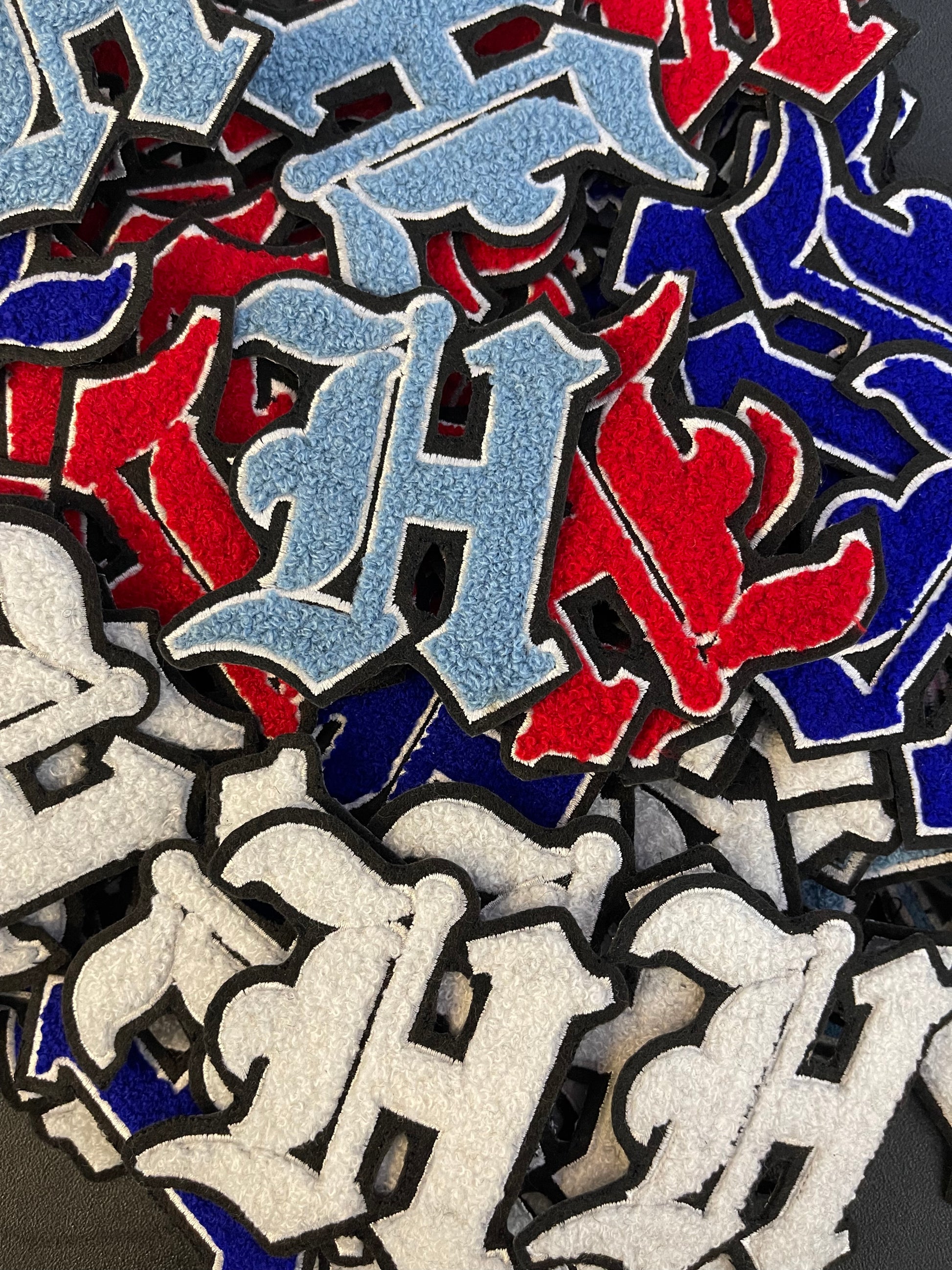 Red-White-Black Old English | Chenille Iron-On Patches