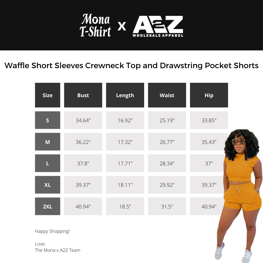 Waffle Short Sleeves Crewneck Top and Drawstring Pocket Shorts
