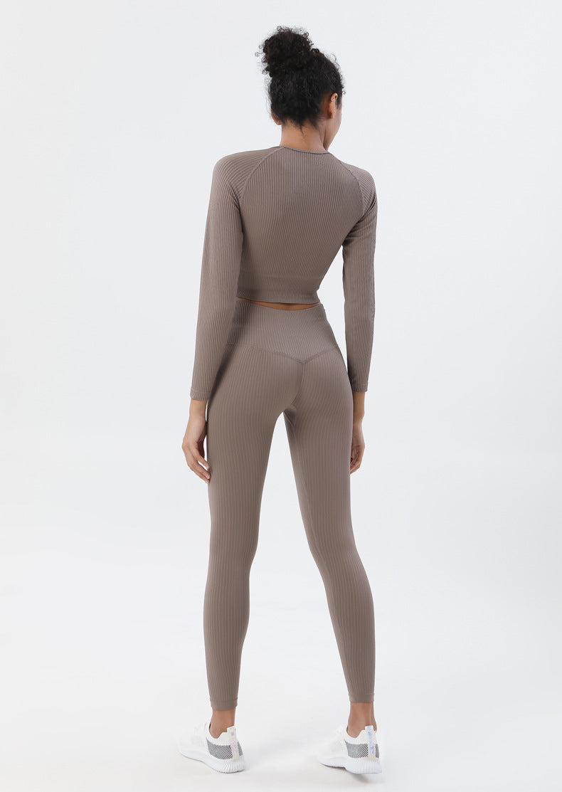 Ladies Premium Ribbed Yoga Set | Long Sleeve Crop Top & Leggings (D)