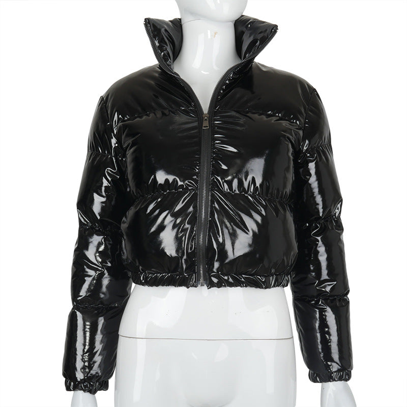 Ladies Patent Leather Puffer Jacket